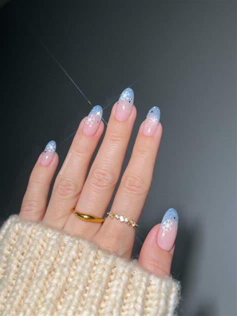 Blue Frosty Tips Nails