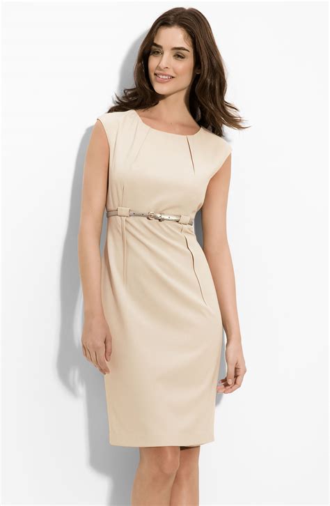 Beige Sheath Dress