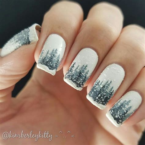 Snowy Trees: Seasonal Nail Art Designs