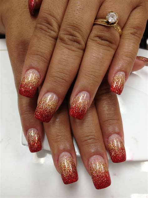 Red and Gold Glitter Nail Art