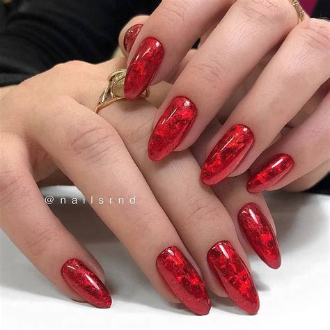 Red Holographic Marble Nail Art